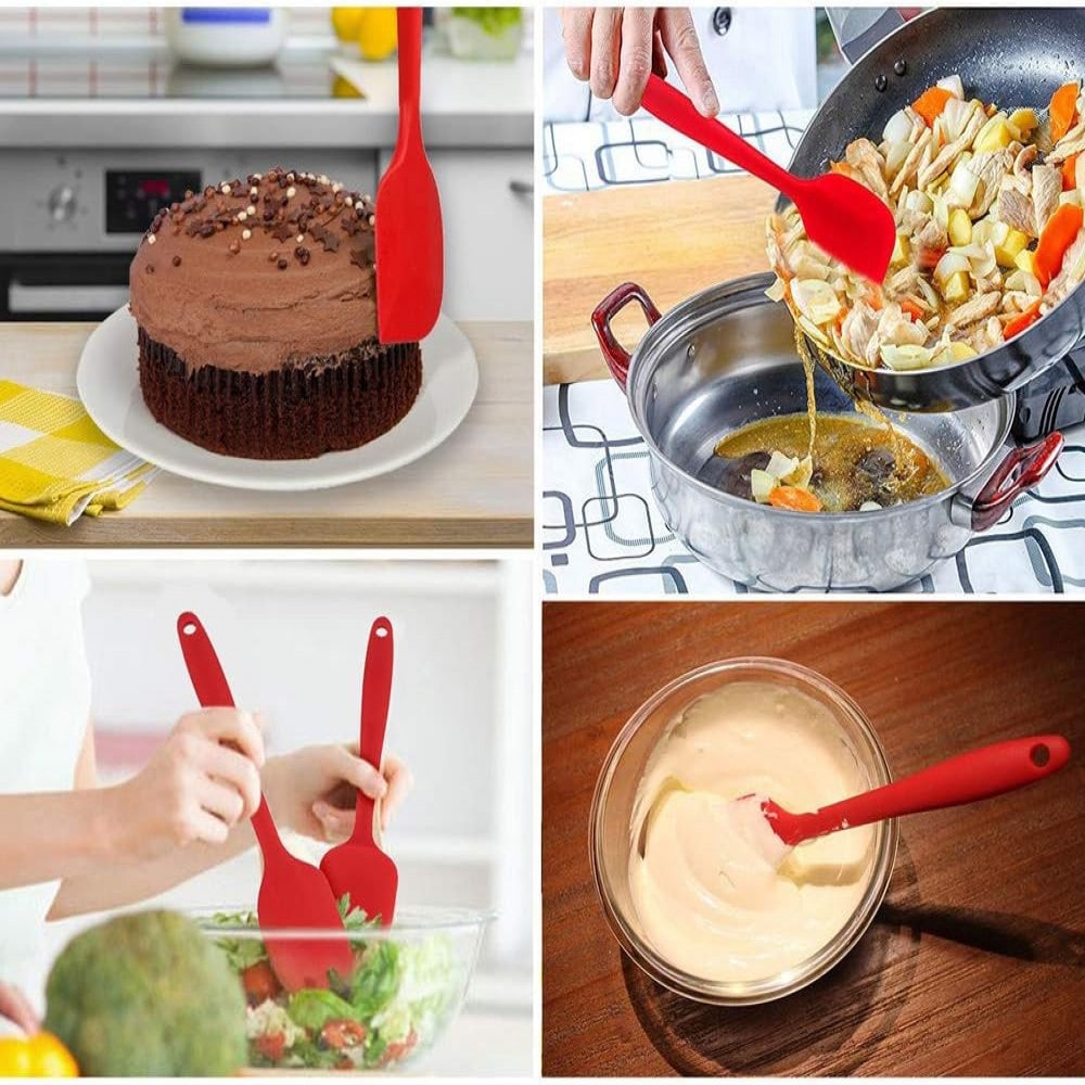 Set de o perie si 3 spatule pentru bucatarie Binhai, silicon, rosu
