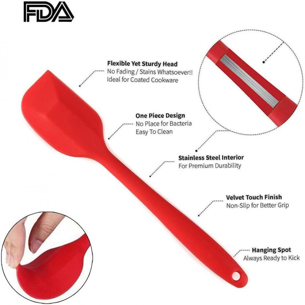 Set de o perie si 3 spatule pentru bucatarie Binhai, silicon, rosu