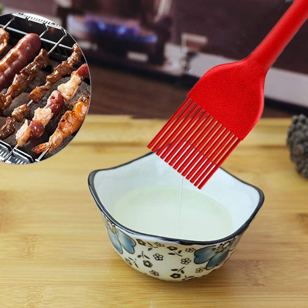 Set de o perie si 3 spatule pentru bucatarie Binhai, silicon, rosu