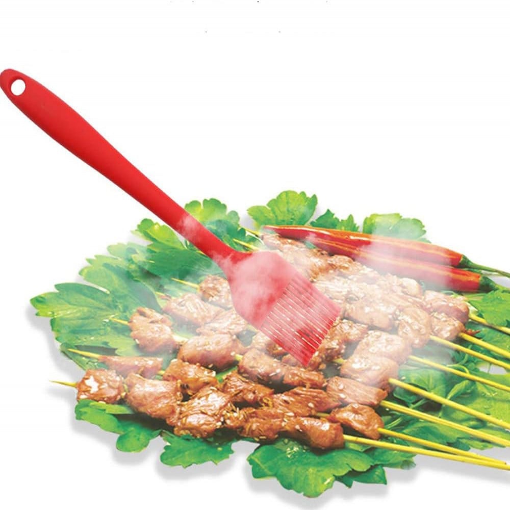 Set de o perie si 3 spatule pentru bucatarie Binhai, silicon, rosu