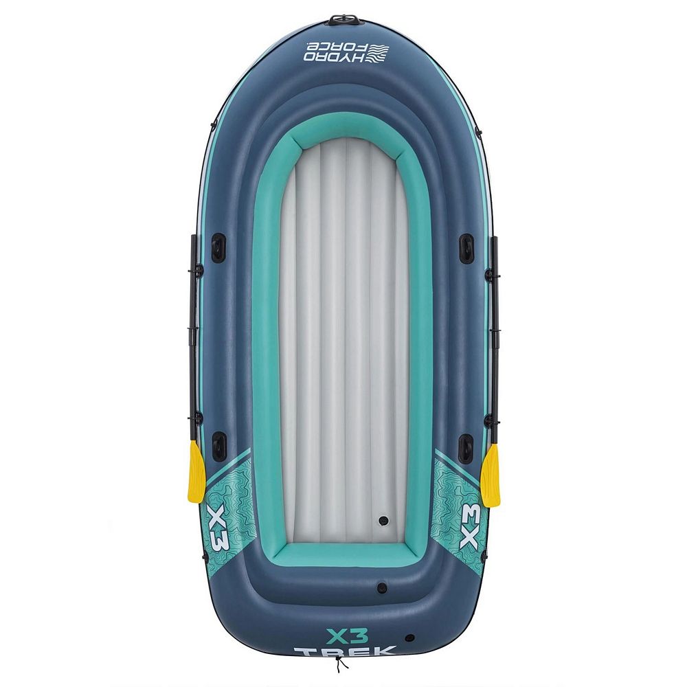 Barca gonflabila Bestway, 3 camere de aer, 3 adulti, 2 vasle din plastic, sarcina maxima 360 kg, pompa cu piston inclusa, 294 x 137 cm