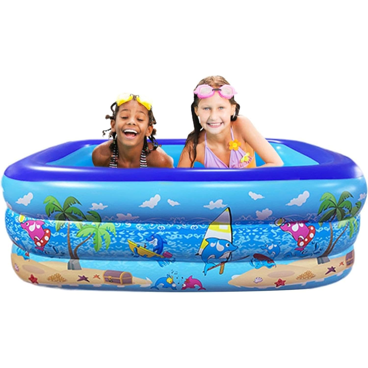Piscina gonflabila de exterior/gradina Simply Joy, 150 x 105 x 50 cm, Adulti si Copii, Podea Moale Gonflabila, 3 Inele Gonflabile, Dreptunghiulara, Instalare Usoara, PVC Rezistent