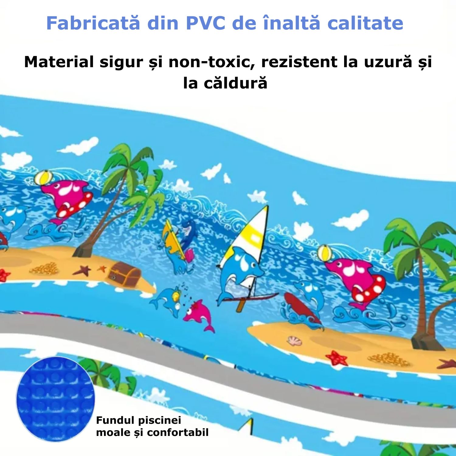 Piscina gonflabila de exterior/gradina Simply Joy, 150 x 105 x 50 cm, Adulti si Copii, Podea Moale Gonflabila, 3 Inele Gonflabile, Dreptunghiulara, Instalare Usoara, PVC Rezistent