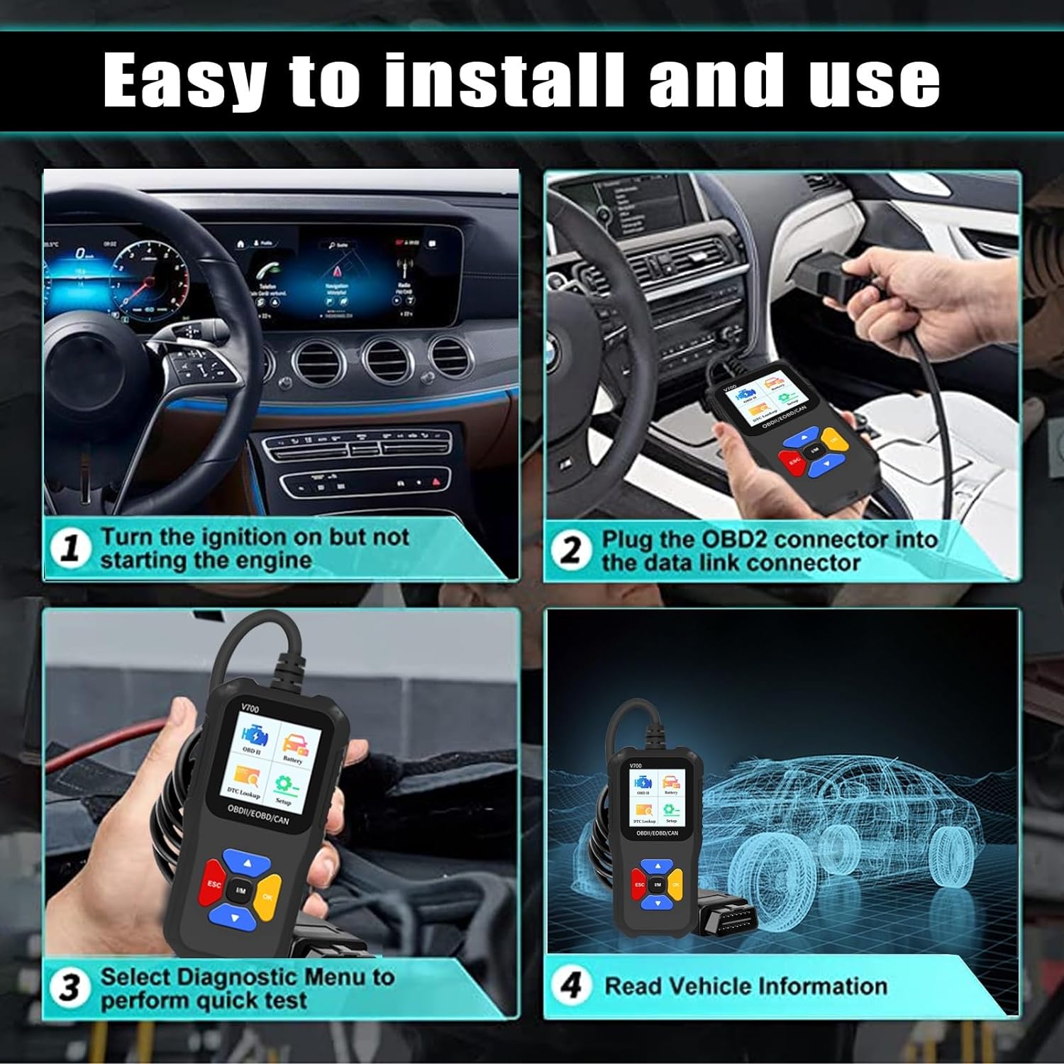 Tester auto universal OBD2, CAN si EOBD, diagnoza, cautare DTC, citire si stergere coduri de eroare, multimarca, negru