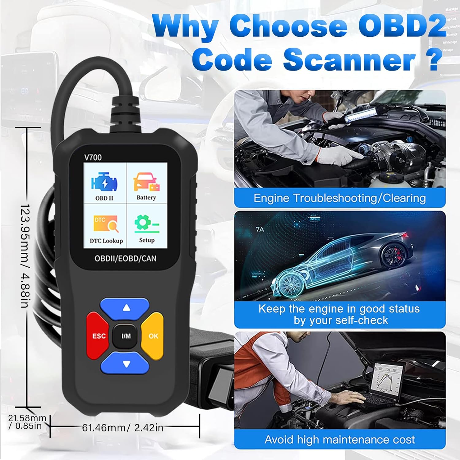 Tester auto universal OBD2, CAN si EOBD, diagnoza, cautare DTC, citire si stergere coduri de eroare, multimarca, negru