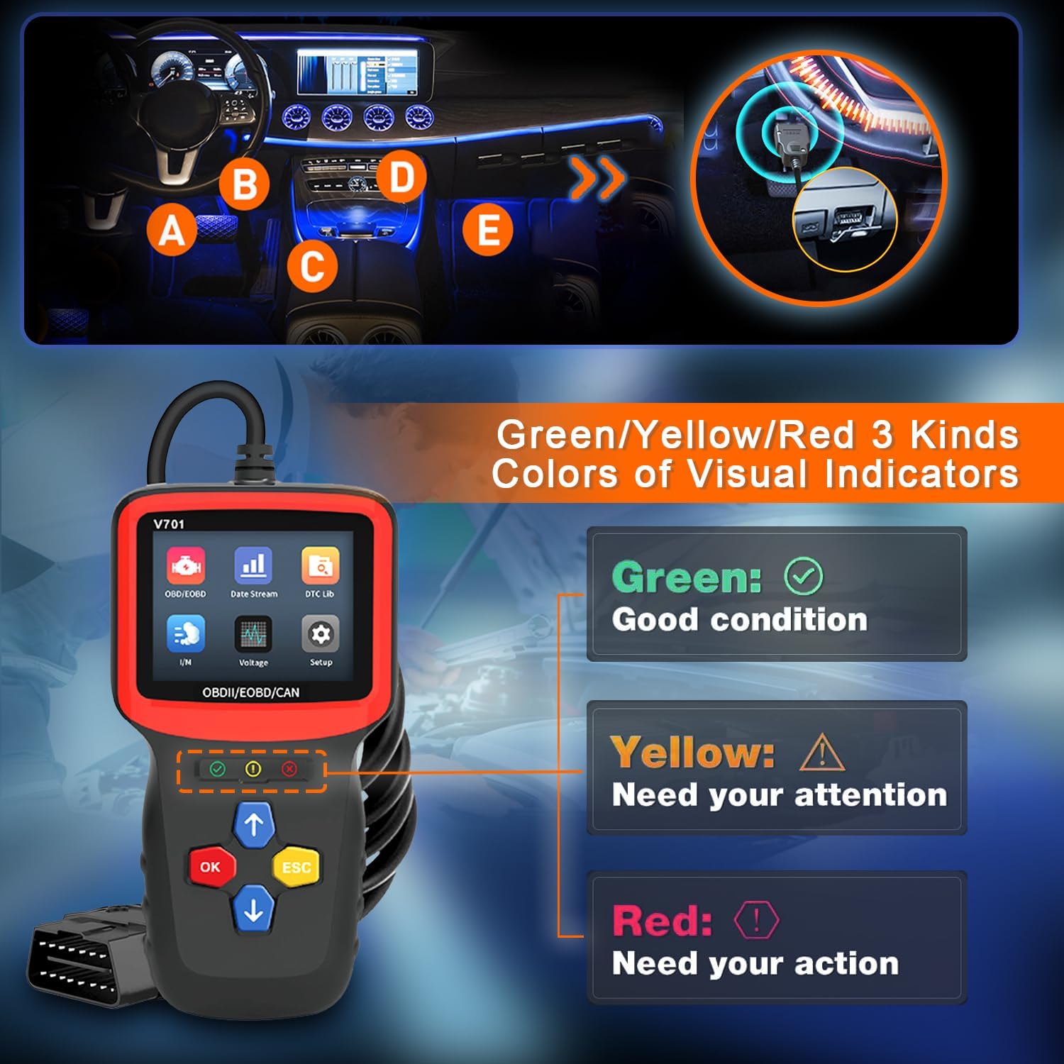 Tester auto universal Full OBD2, diagnoza, cautare DTC, citire si stergere coduri de eroare, multimarca, negru