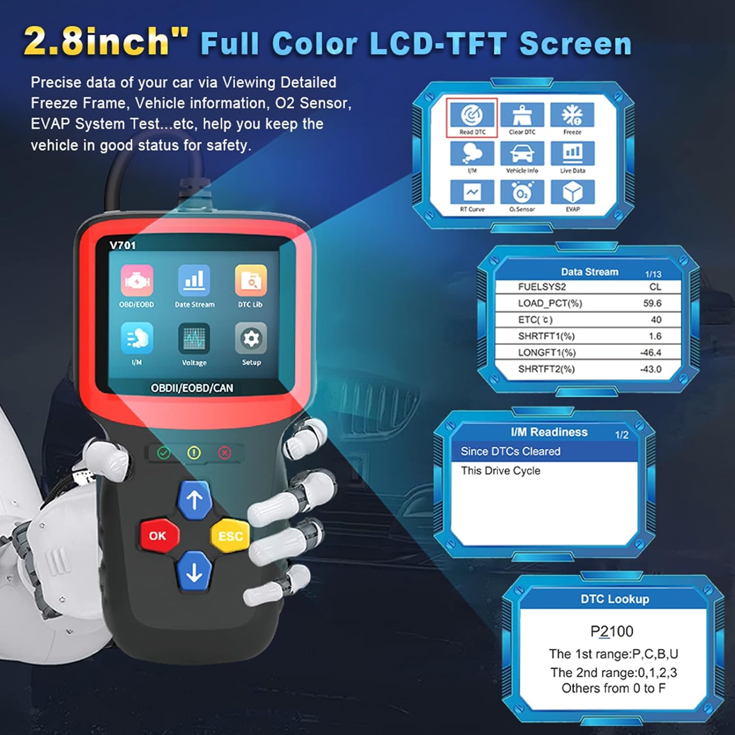 Tester auto universal Full OBD2, diagnoza, cautare DTC, citire si stergere coduri de eroare, multimarca, negru