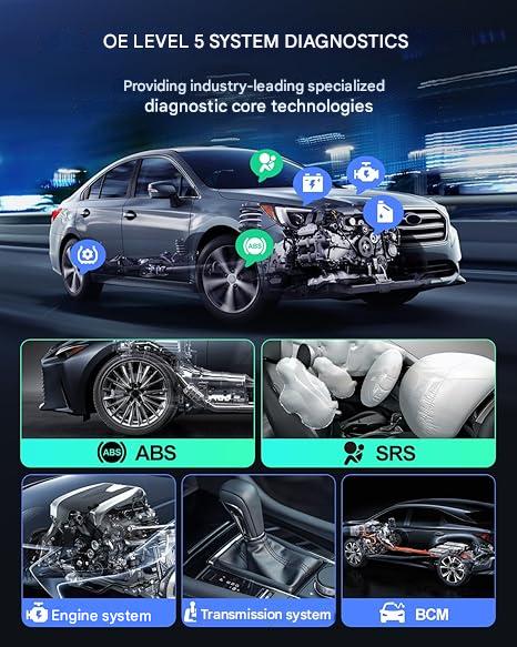 Tester diagnoza auto OBD2, 5 diagnostice de sistem motor/SRS/ABS/BCM/transmisie, Android 7.0, serviciu AutoVIN, test EVAP, test senzor O2, 32 GB ROM, universal
