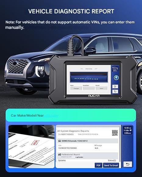 Tester diagnoza auto OBD2, 5 diagnostice de sistem motor/SRS/ABS/BCM/transmisie, Android 7.0, serviciu AutoVIN, test EVAP, test senzor O2, 32 GB ROM, universal