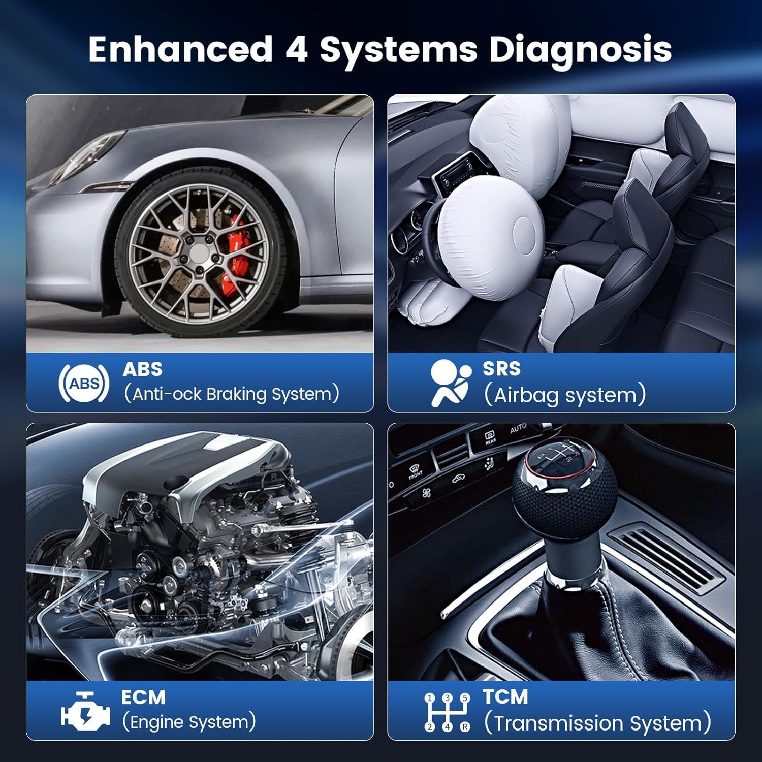 Tester diagnoza auto OBD2 cu 4 diagnostice de sistem ABS/SRS/ECM/TCM si 5 functii service ulei, EPB, SAS, TPMS, ETS, Android 7.0, live data, test senzor O2, test EVAP, multimarca