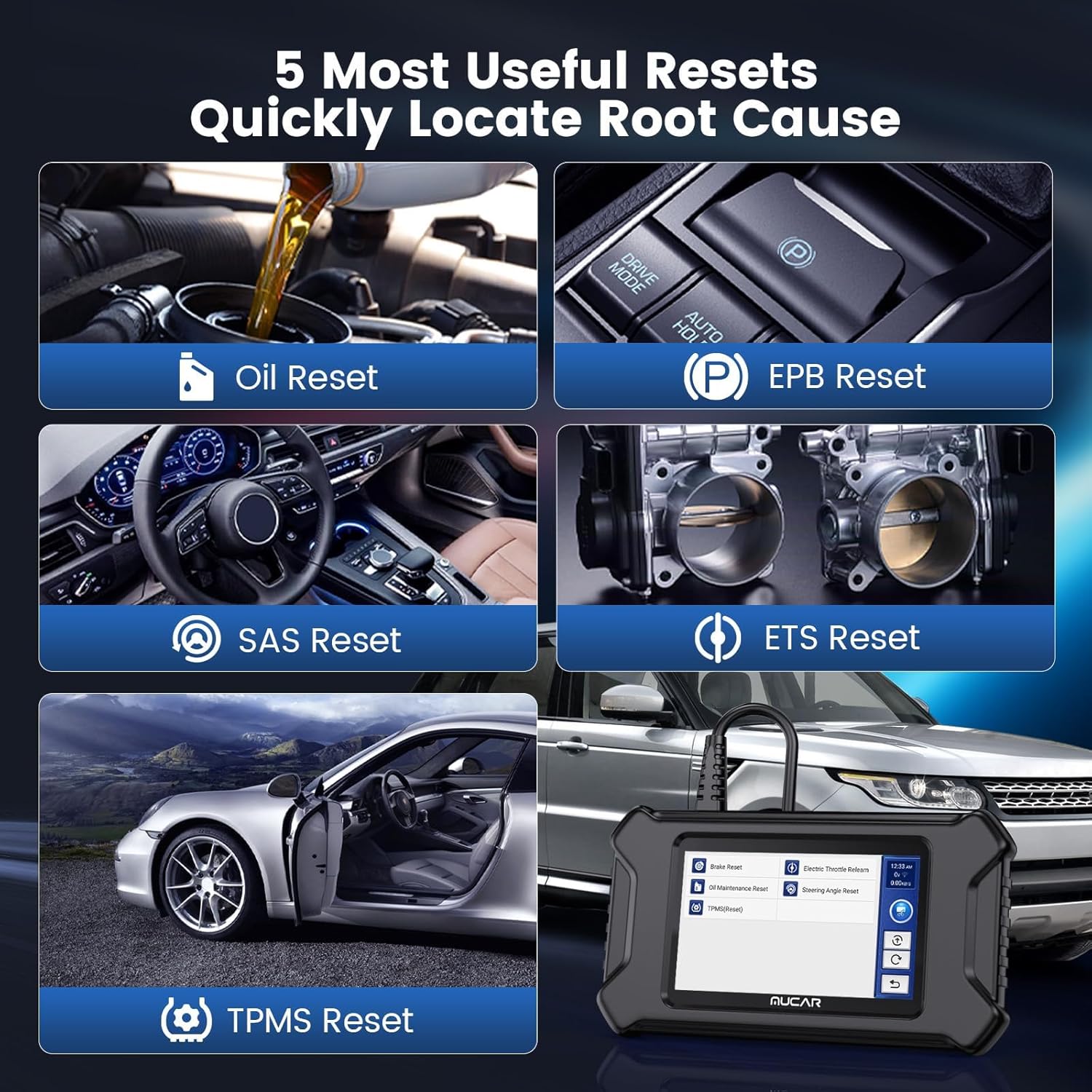 Tester diagnoza auto OBD2 cu 4 diagnostice de sistem ABS/SRS/ECM/TCM si 5 functii service ulei, EPB, SAS, TPMS, ETS, Android 7.0, live data, test senzor O2, test EVAP, multimarca