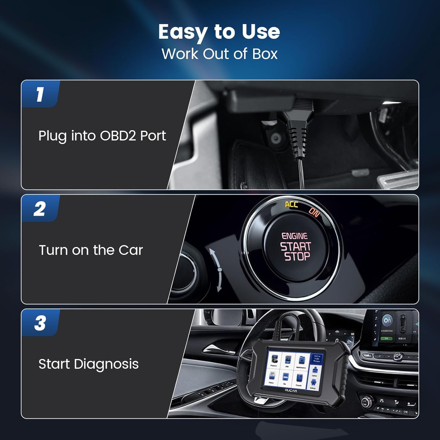 Tester diagnoza auto OBD2 cu 4 diagnostice de sistem ABS/SRS/ECM/TCM si 5 functii service ulei, EPB, SAS, TPMS, ETS, Android 7.0, live data, test senzor O2, test EVAP, multimarca