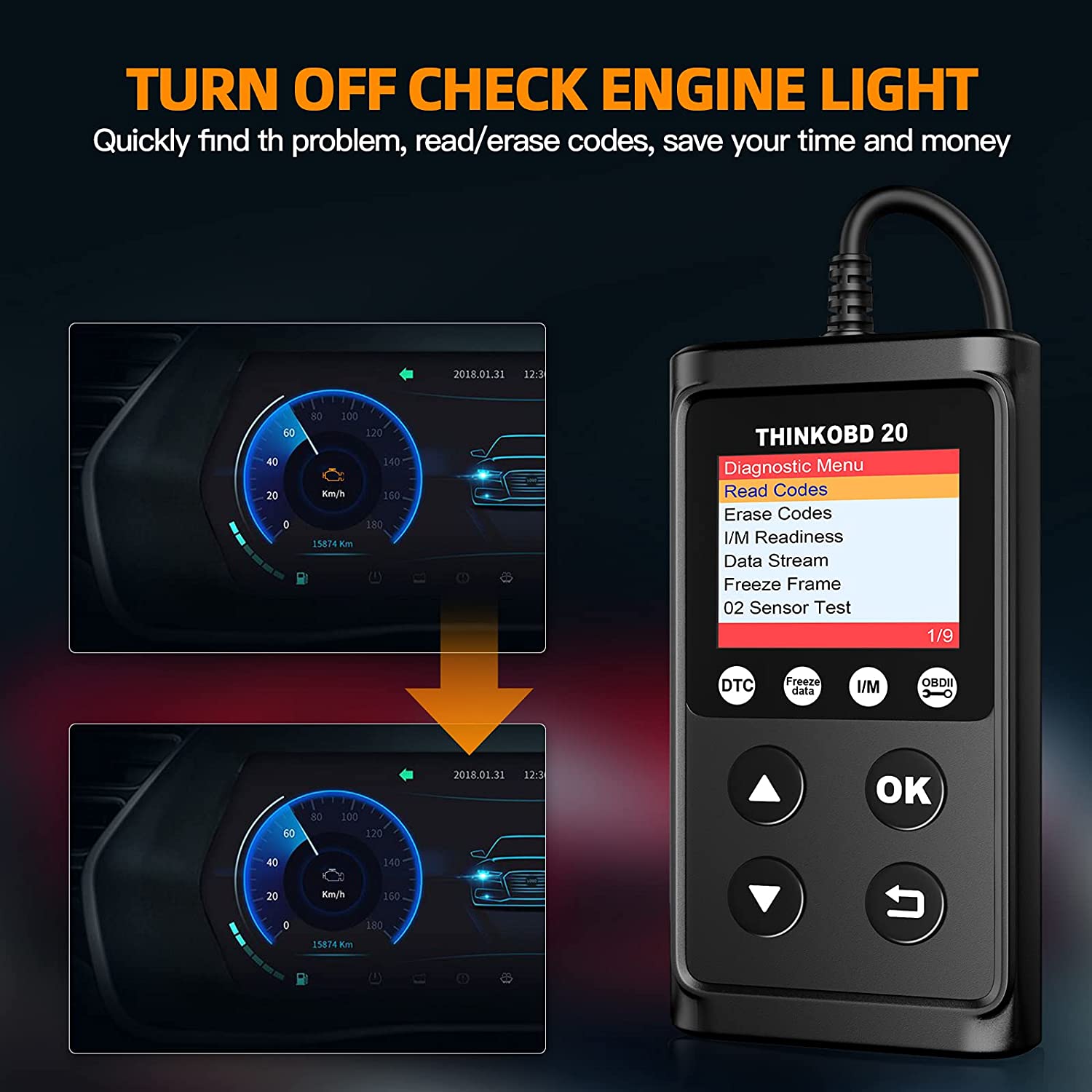 Tester auto universal, diagnoza OBD2 (CAN, ISO9141, KWP2000, J1850 PWM, J1850 VPW) multimarca, functie cititor si stergere coduri de eroare