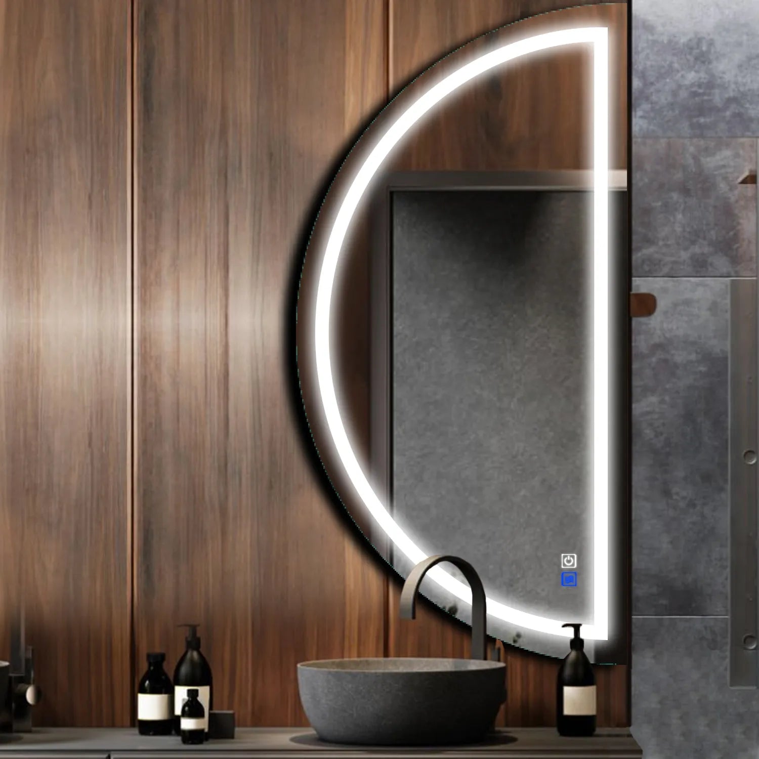 Oglinda LED Reyze Gama Salono Model LED 1, 80x160 cm Semiluna Dreapta, LED 6000K Rece, 2 Butoane Touch, Functie dezaburire 30-40