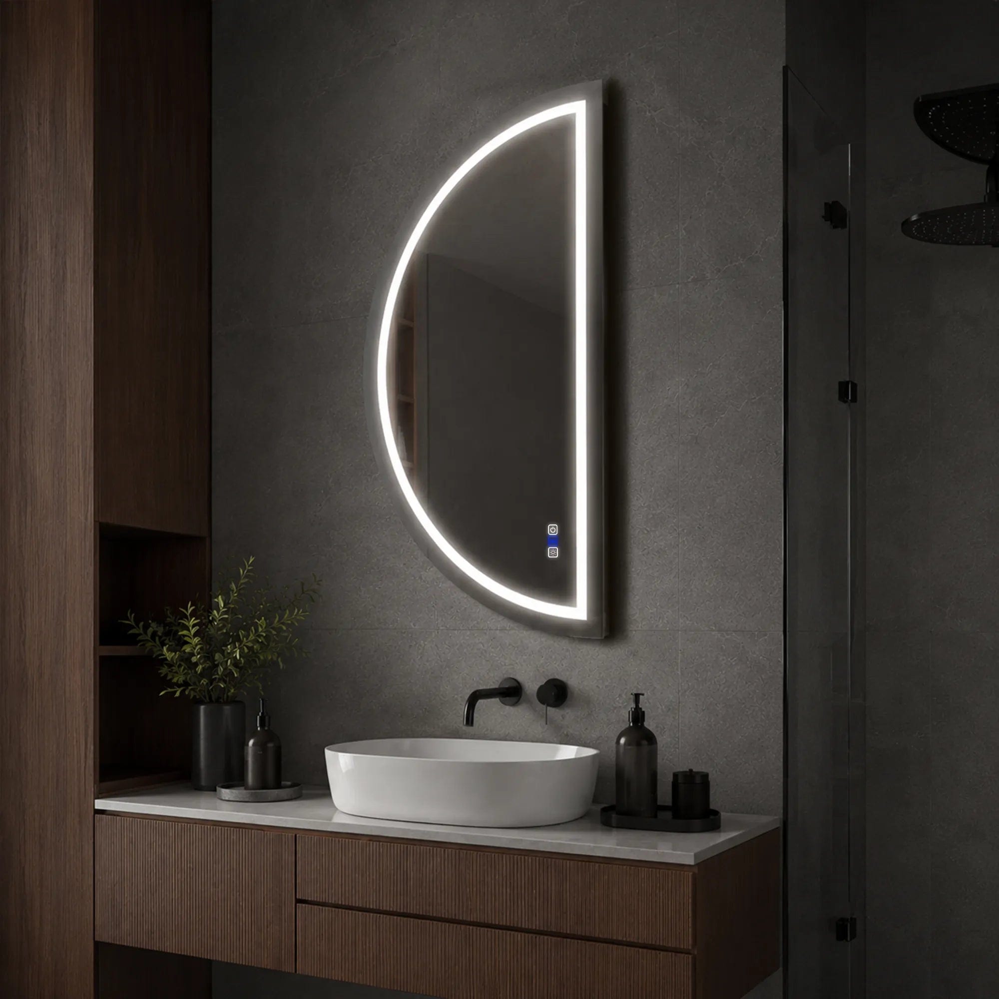 Oglinda LED Reyze Gama Salono Model LED 1, 75x150 cm Semiluna Dreapta, LED 4000K Neutru, Buton touch LED
