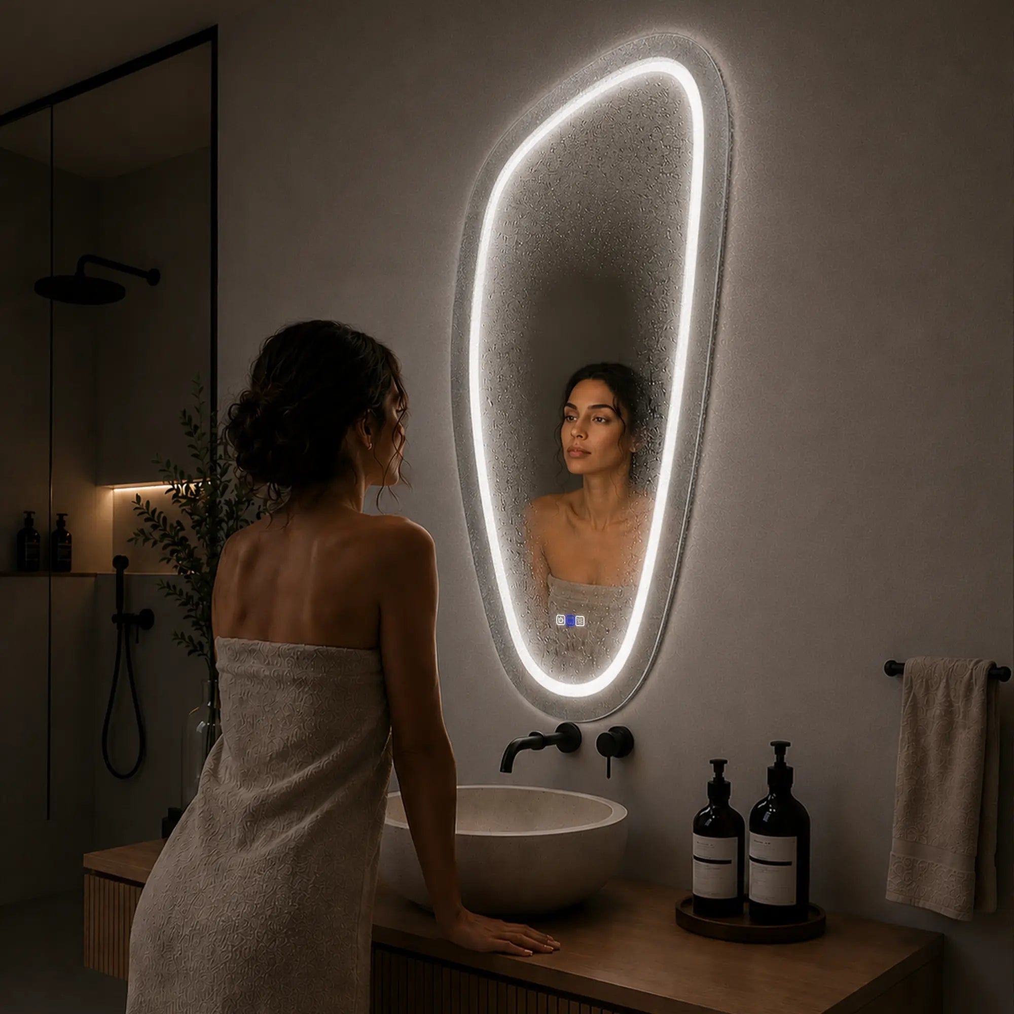 Oglinda LED Reyze Gama Salono Model LED 1, 80x160 cm Asimetrica 4, LED 4000K Neutru, Control intrerupator perete