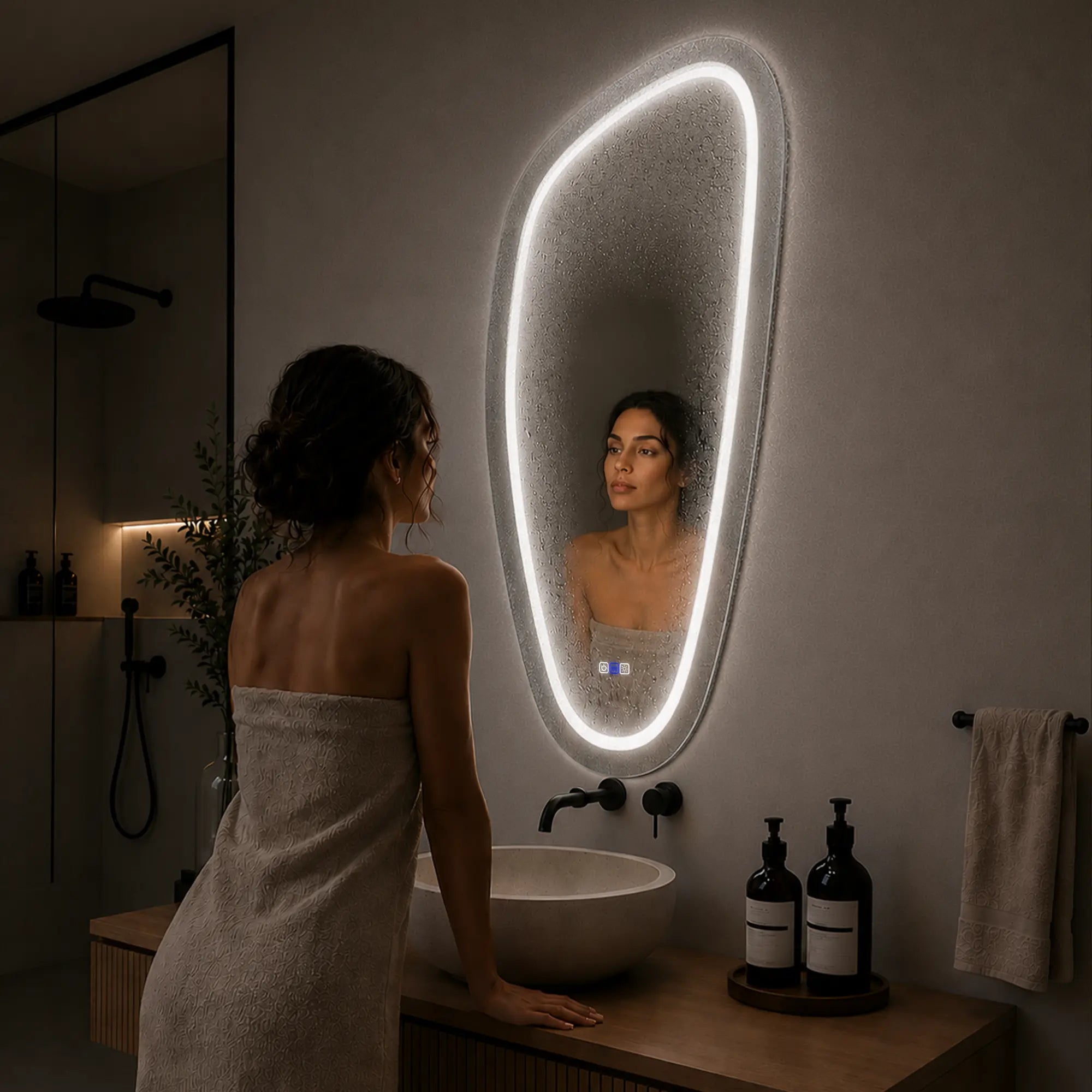 Oglinda LED Reyze Gama Salono Model LED 1, 70x140 cm Asimetrica 4, LED 6000K Rece, Control intrerupator perete