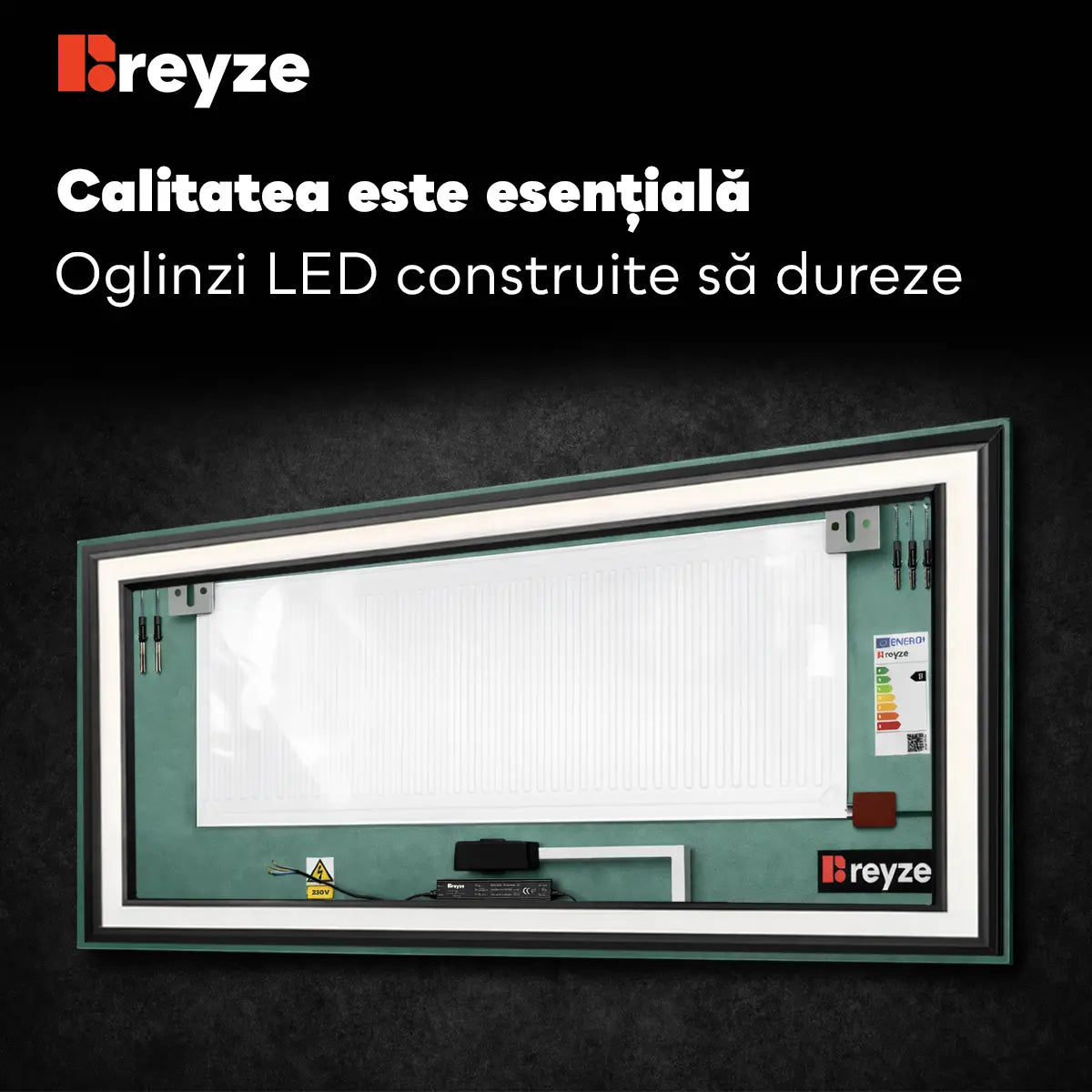 Oglinda LED Reyze Gama Salono Model LED 1, 70x90 cm Semiovala 2, LED 3000K-6000K Dual, 3 Butoane Touch, Functie dezaburire 30-40, Temperatura LED Ajustabila