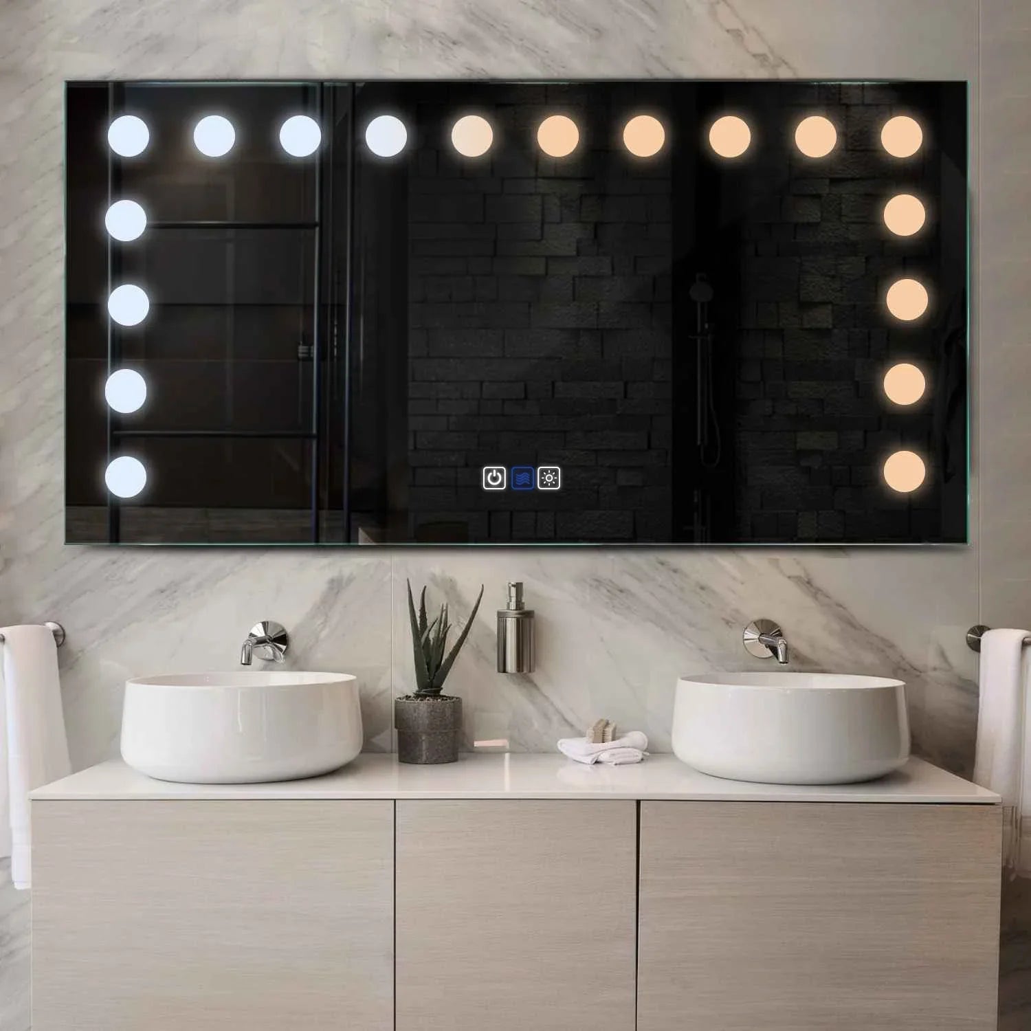 Oglinda LED Reyze Gama Salono Model LED 6, 200x50 cm, Orizontala, LED 3000K-6000K Dual, 3 Butoane Touch, Functie dezaburire 30-40, Temperatura LED Ajustabila
