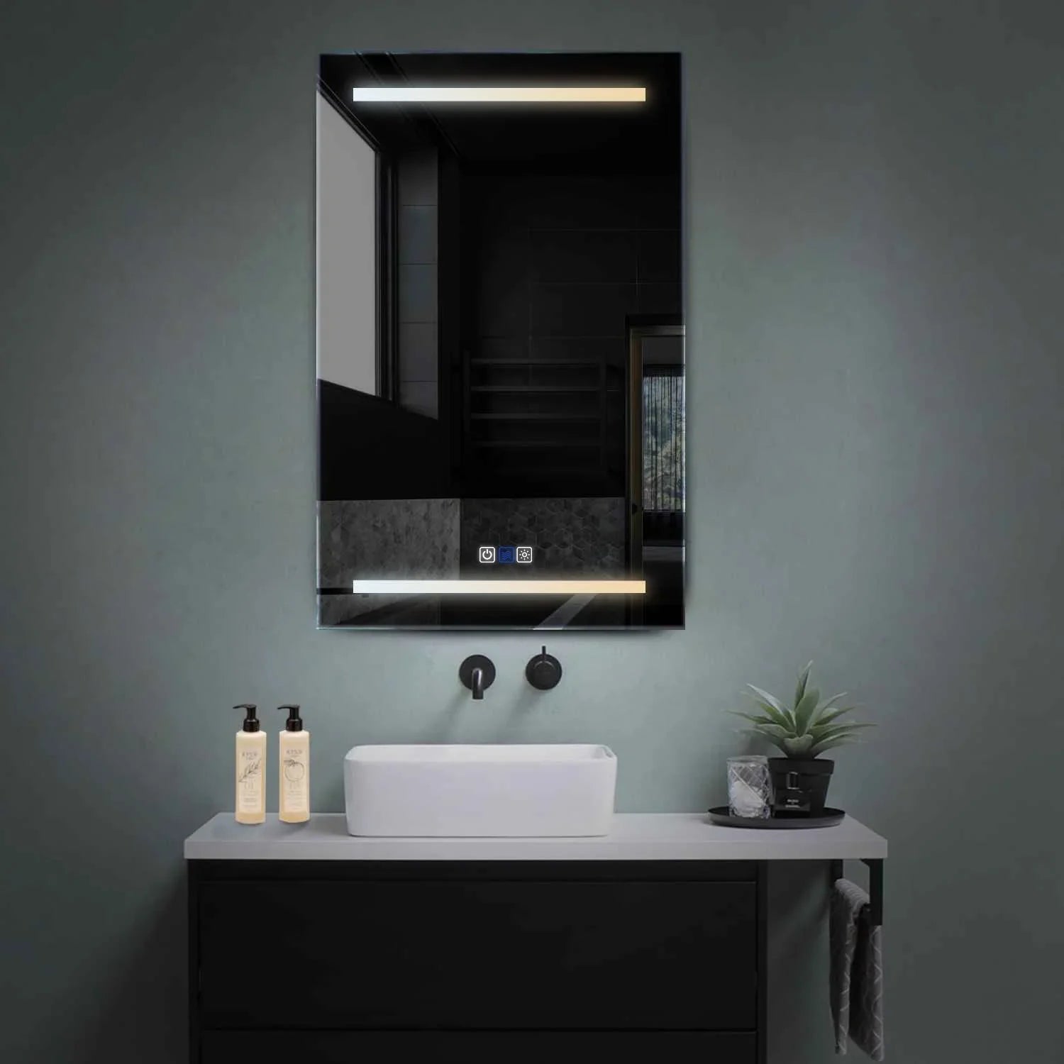 Oglinda LED Reyze Gama Salono Model LED 4, 90x120 cm, Verticala, LED 3000K-6000K Dual, 3 Butoane Touch, Functie dezaburire 30-40, Temperatura LED Ajustabila