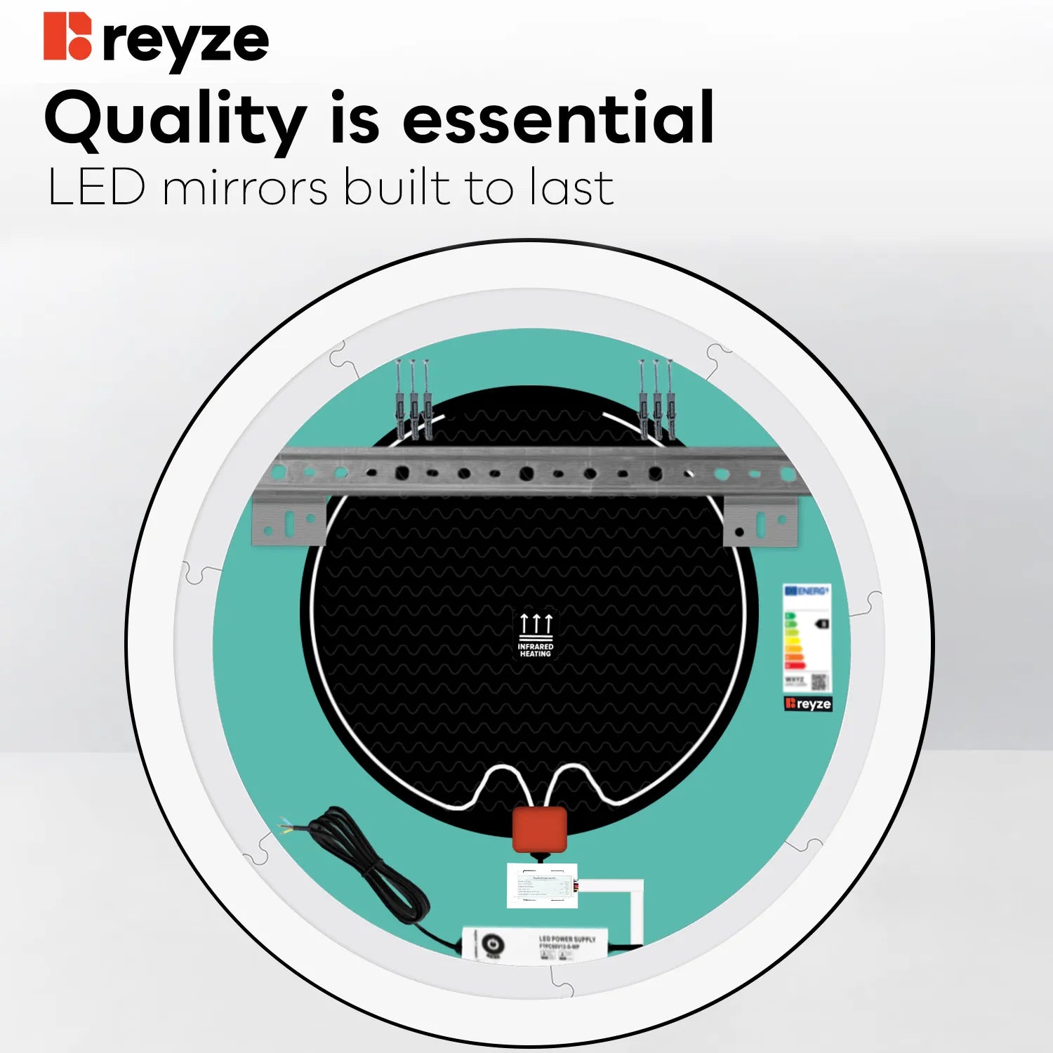 Oglinda LED Reyze Gama Salono Model LED 8, 70x70 cm Rotunda, LED 3000K Cald, 2 Butoane Touch, Functie dezaburire 30-40