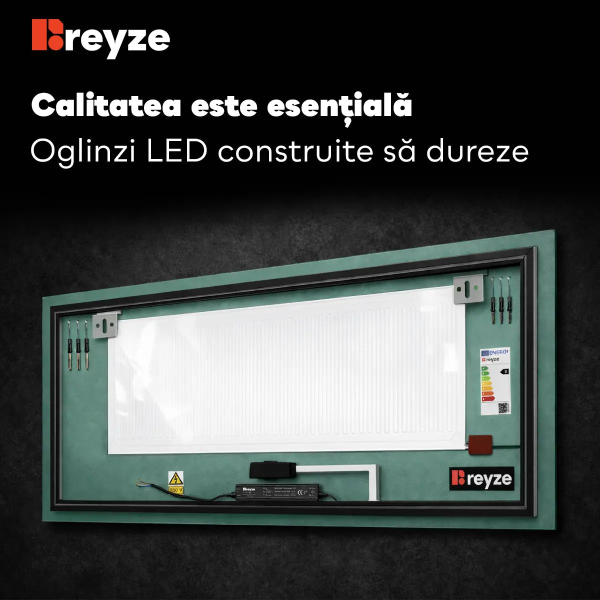 Oglinda LED Reyze Gama Ambient Model LED 1, 100x120 cm, Semiovala 2, LED 3000K Cald, Buton touch LED