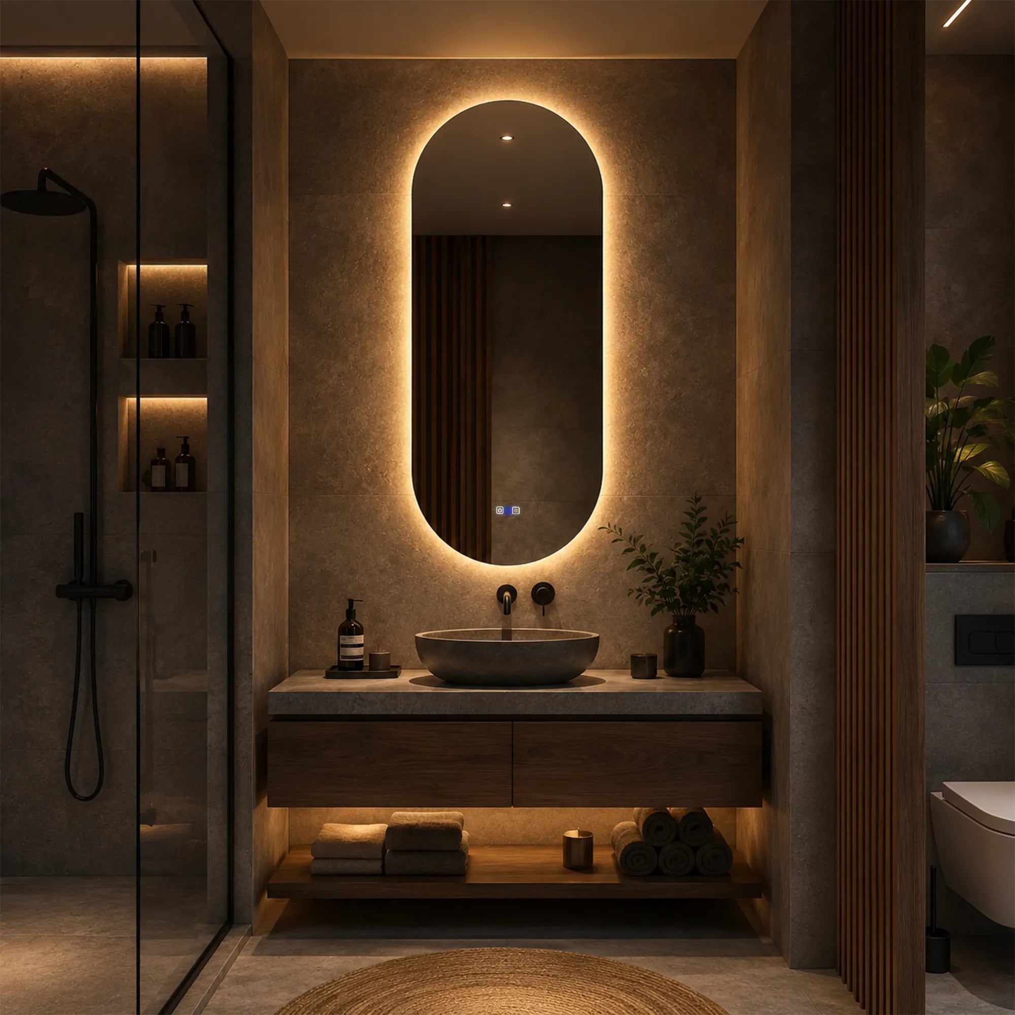Oglinda LED Reyze Gama Ambient Model LED 1, 90x200 cm, Ovala, LED 4000K Neutru, Control intrerupator perete