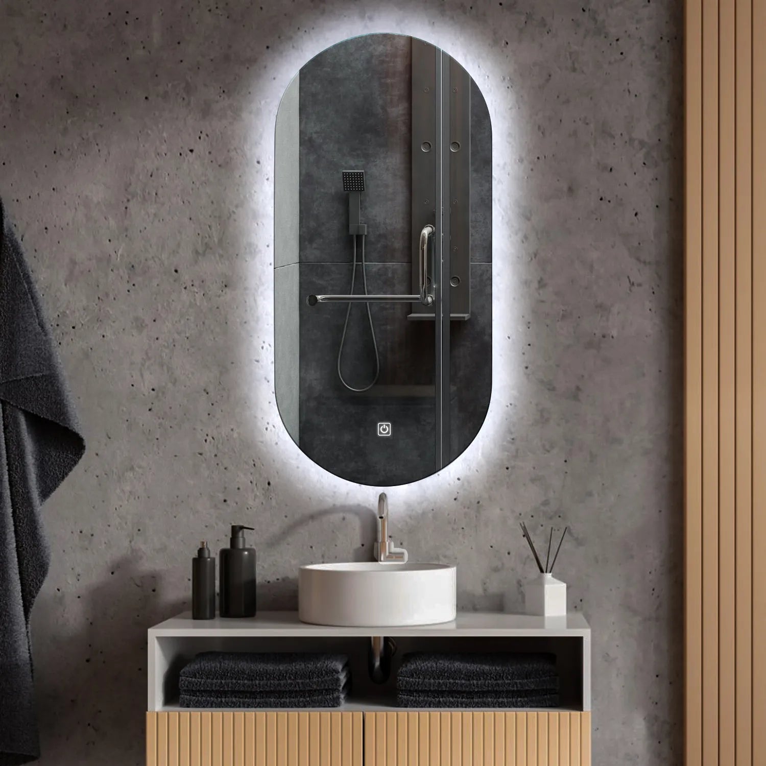 Oglinda LED Reyze Gama Ambient Model LED 1, 70x100 cm, Ovala, LED 6000K Rece, Buton touch LED