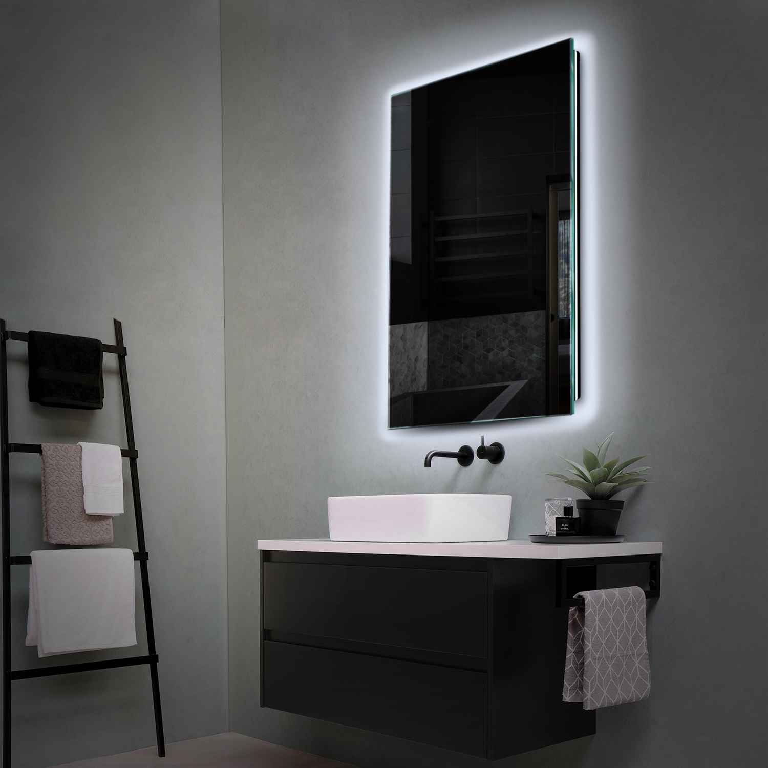Oglinda LED Reyze Gama Ambient Model LED 1, 90x50 cm, Verticala, LED 6000K Rece, Control intrerupator perete
