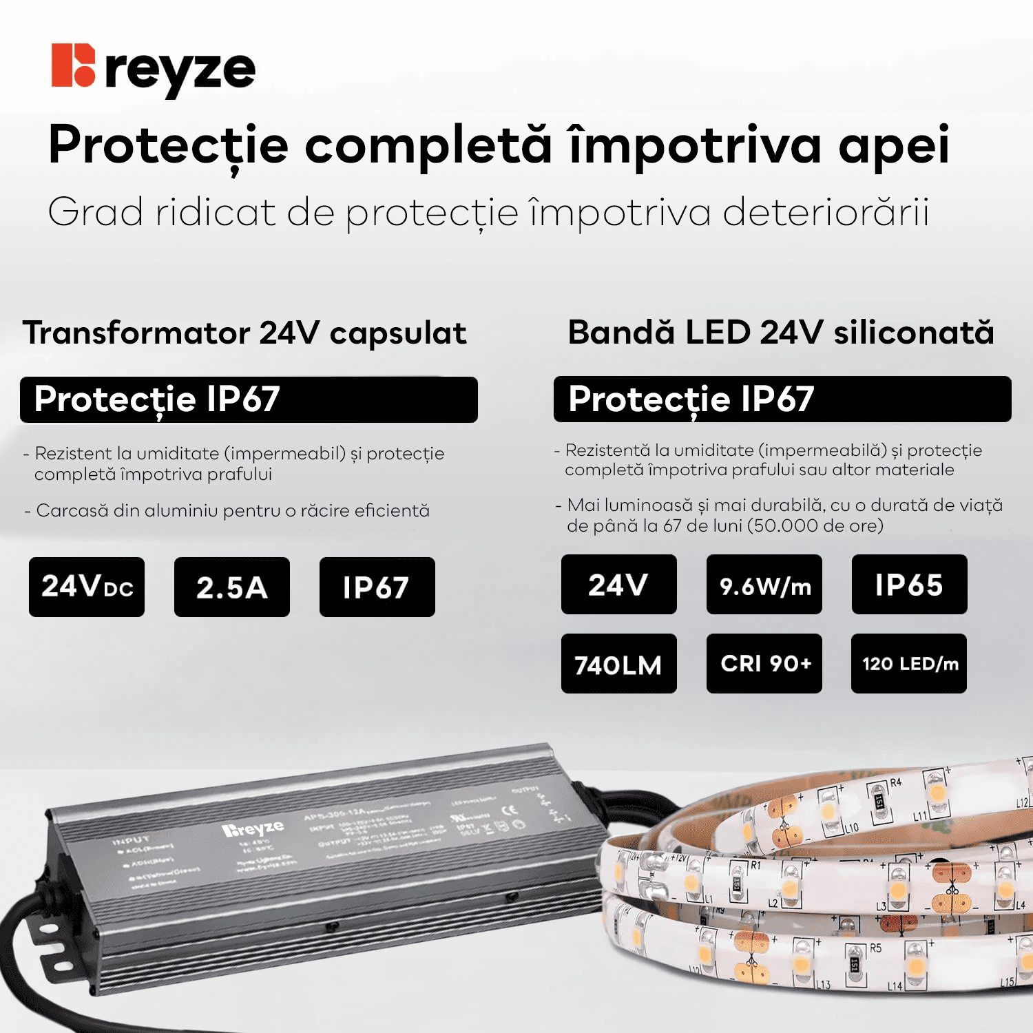 Oglinda LED Reyze Gama Ambient Model LED 1, 90x50 cm, Verticala, LED 6000K Rece, Control intrerupator perete