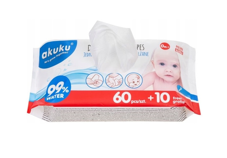 Servetele umede pentru bebelusi Akuku, 99% apa, 70 bucati
