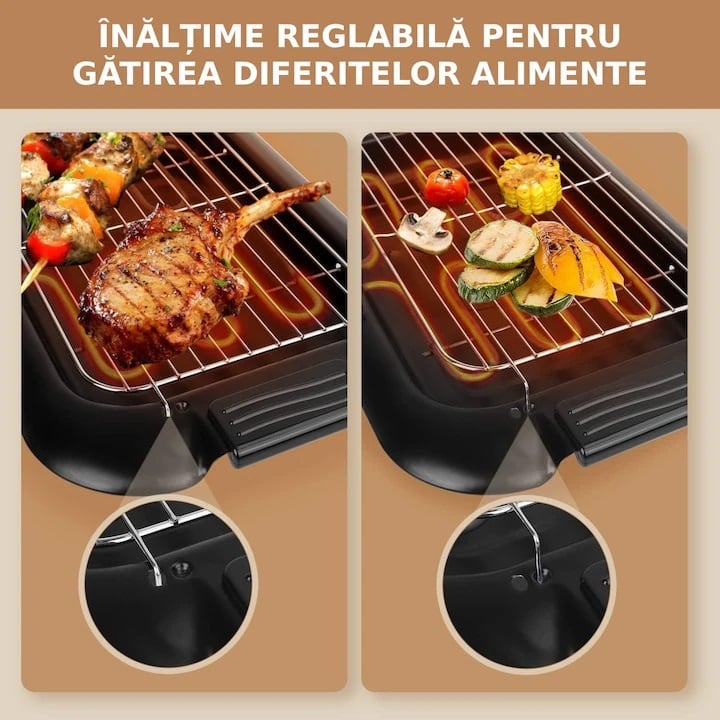 Gratar electric 2 in 1 MICHELINO 74372, 2200W, suprafata 38x22cm, termostat, temperatura reglabila, cromat