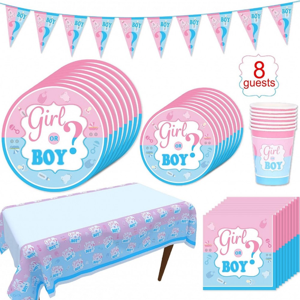 Set de vesela pentru petrecerea bebelusului FCQLFYF, hartie, multicolor, 42 piese , pentru 8 persoane
