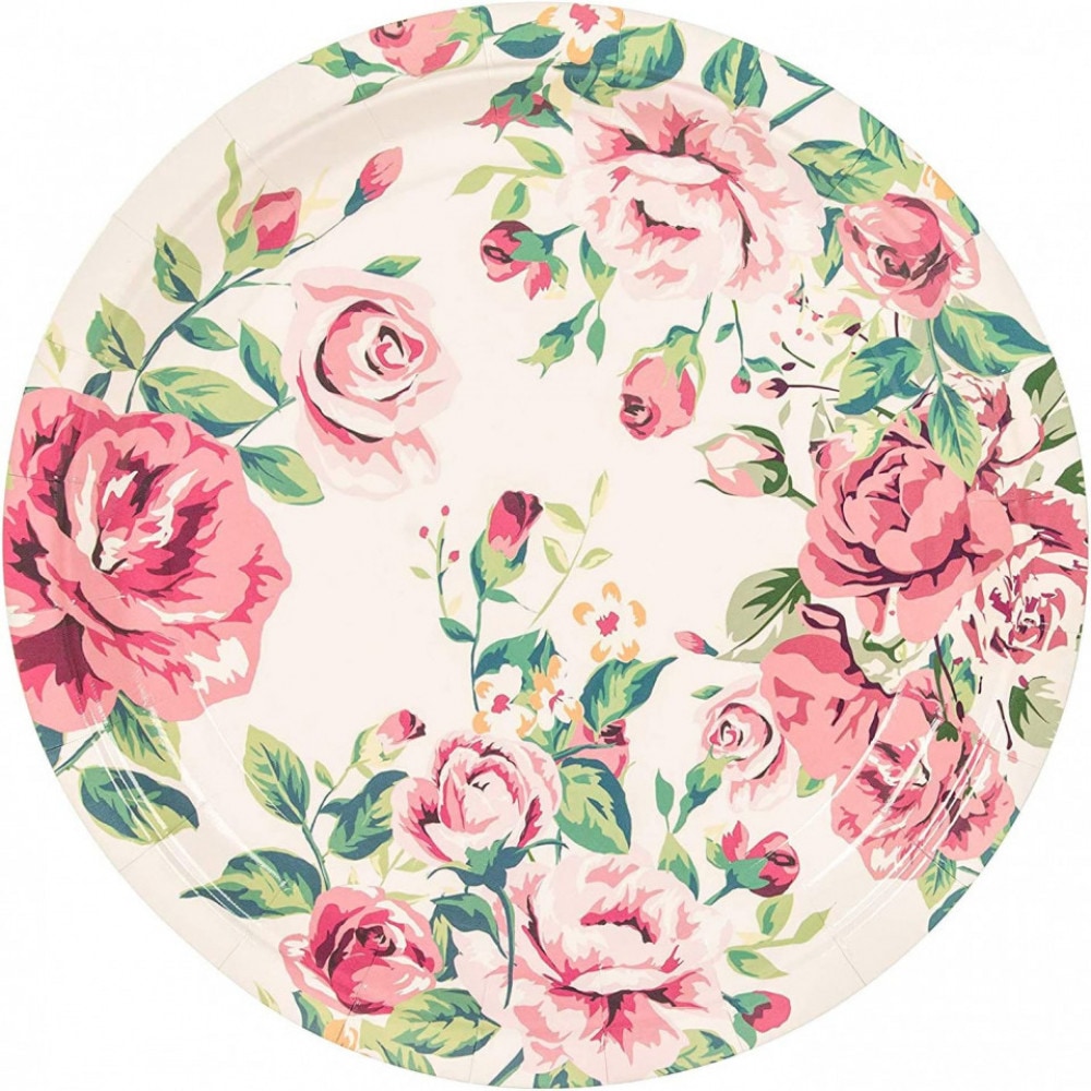 Set de vesela pentru petrecere Blue Panda, hartie, model floral, multicolor, 72 piese