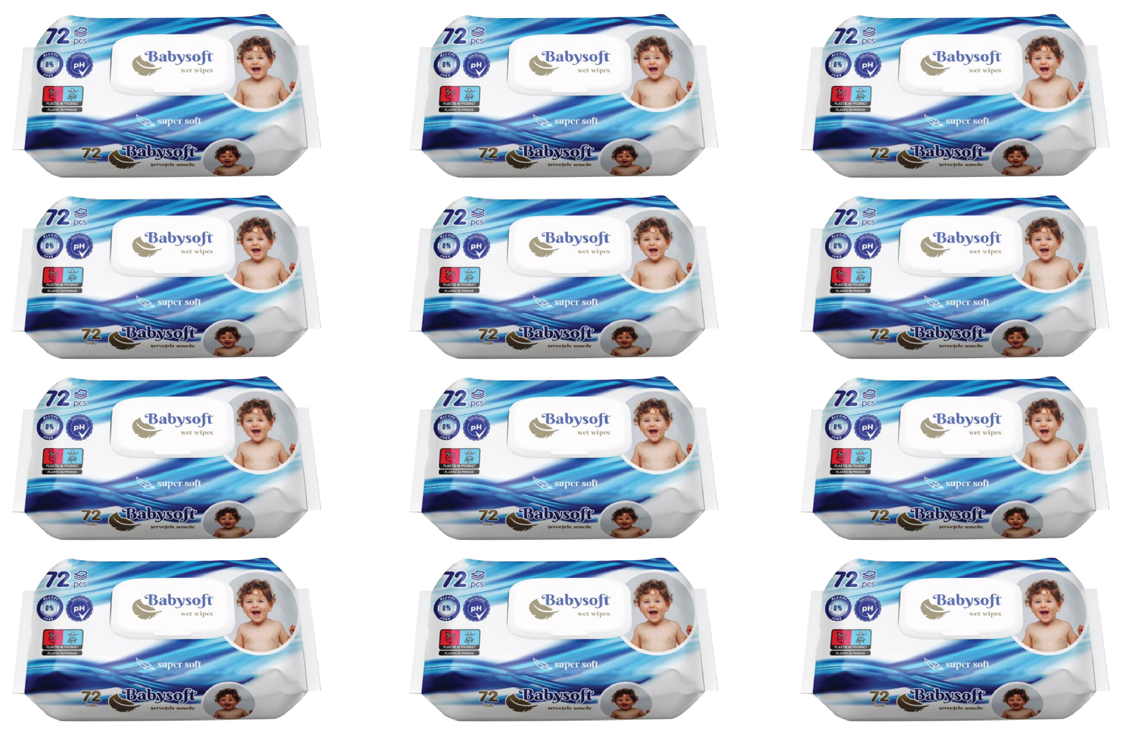 Set 12 x servetele umede BabySoft SuperSoft, 72buc/pachet