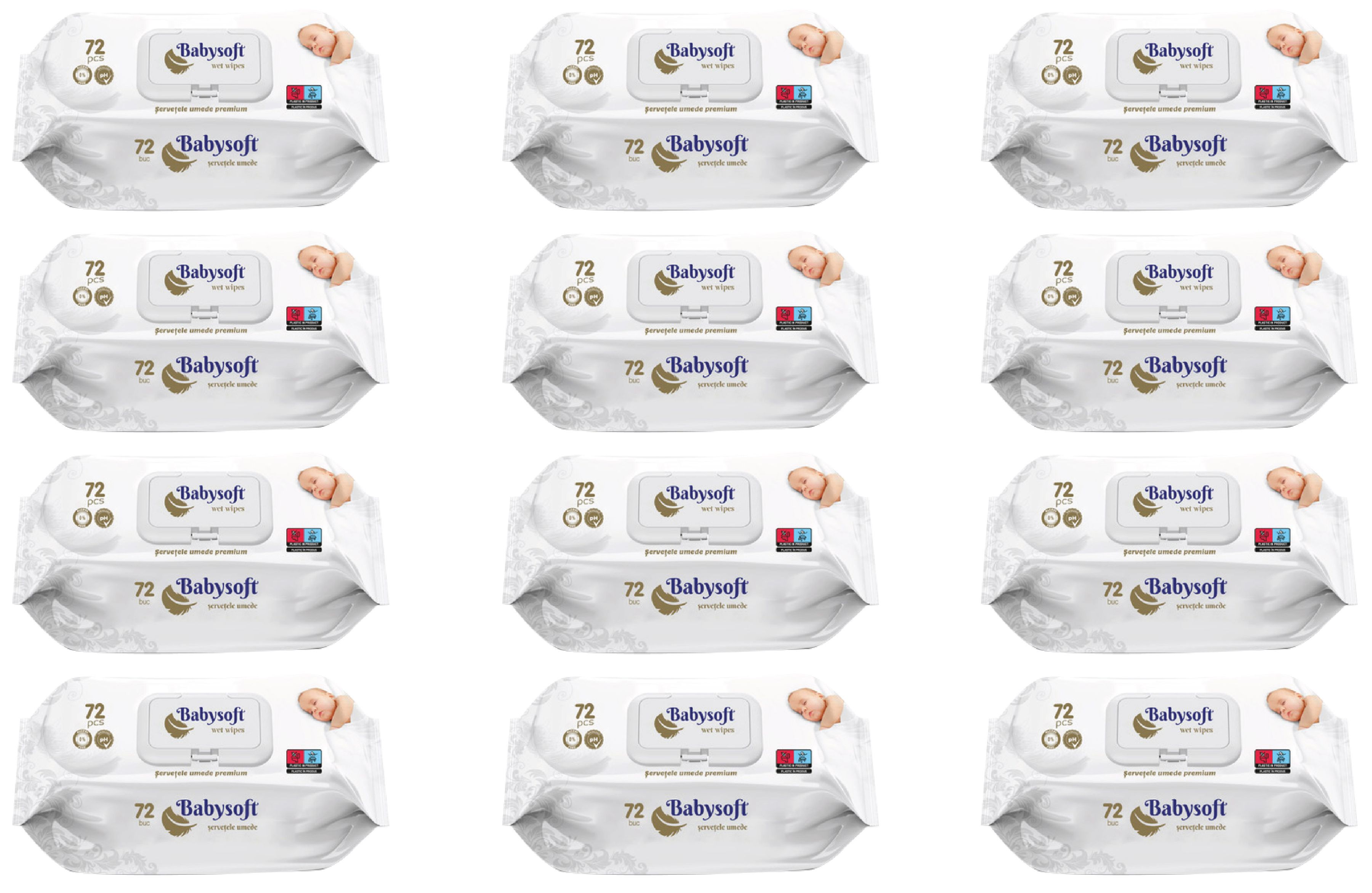 Set servetele umede  BABY SOFT PREMIUM, 12 x 72buc/pachet