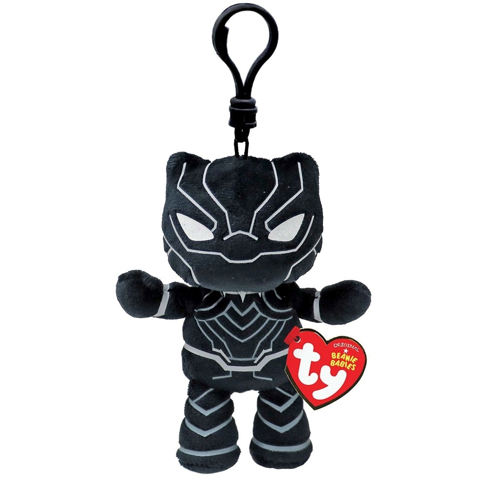 Jucarie de plus TY, Marvel Black Panther, Colectia Beanie Babies, Tip breloc, 8.5 cm, Negru