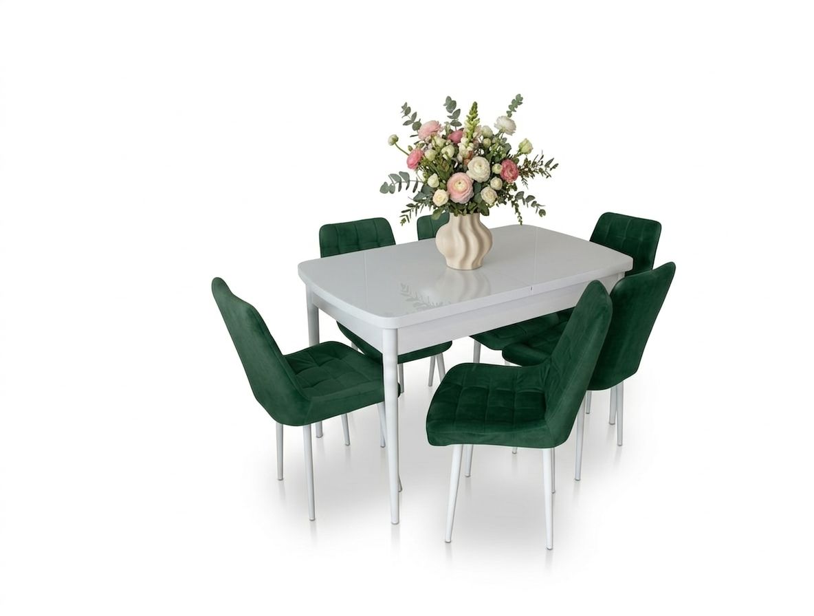 Set masa extensibila cu 6 scaune, Modella Asia, verde, cu masa alba