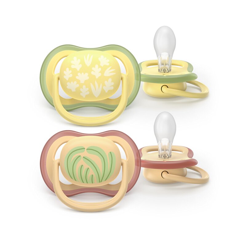 Set 2 suzete bebelusi Philips Avent Ultra Air, Ortodontice, Silicon moale, Ventilate, Senzatie naturala, Fara BPA, 0-6 luni, Verde/Rosu