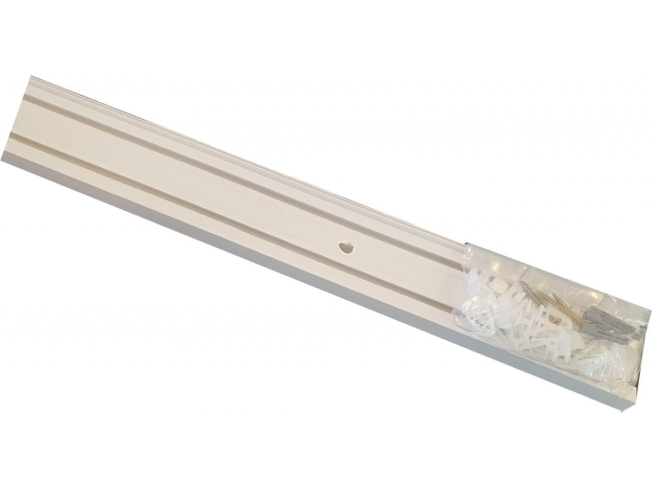 Sina perdea PVC Kleideco Malaga, 2 canale, 300 cm, ALB, accesorii incluse