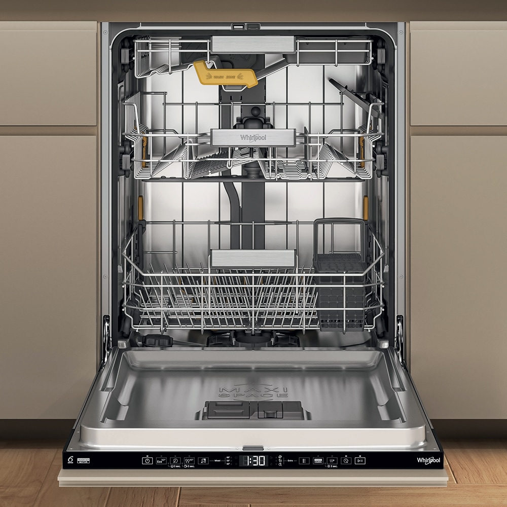 Masina de spalat vase incorporabila WHIRLPOOL W8I HT58 TS, MaxiSpace, 6th Sense, 14 seturi, 8 programe, 60 cm, Clasa B, panou comanda negru