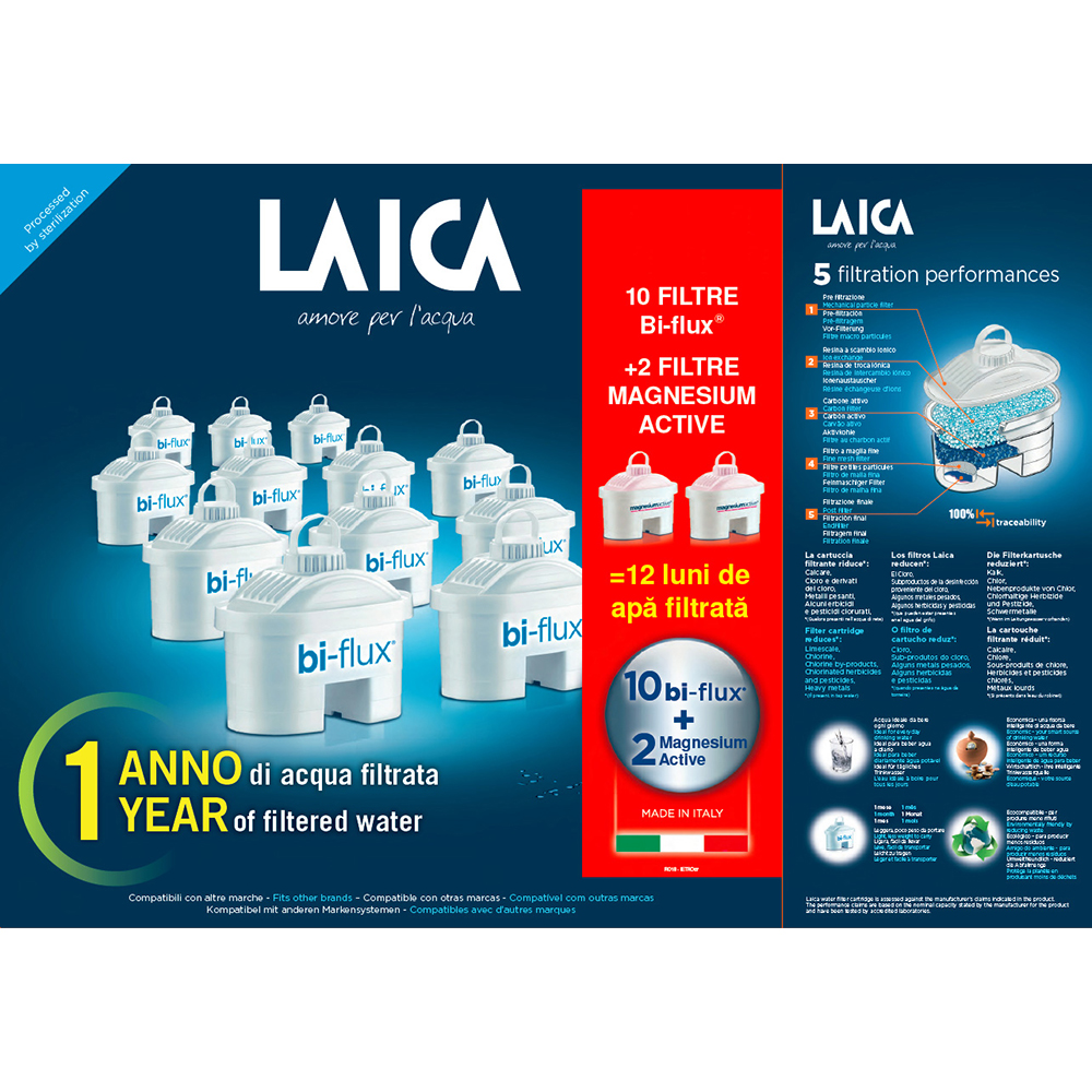 Set filtre apa LAICA F12K002: 10 cartuse filtrante Laica Bi-flux + 2 cartuse Magnesium Active