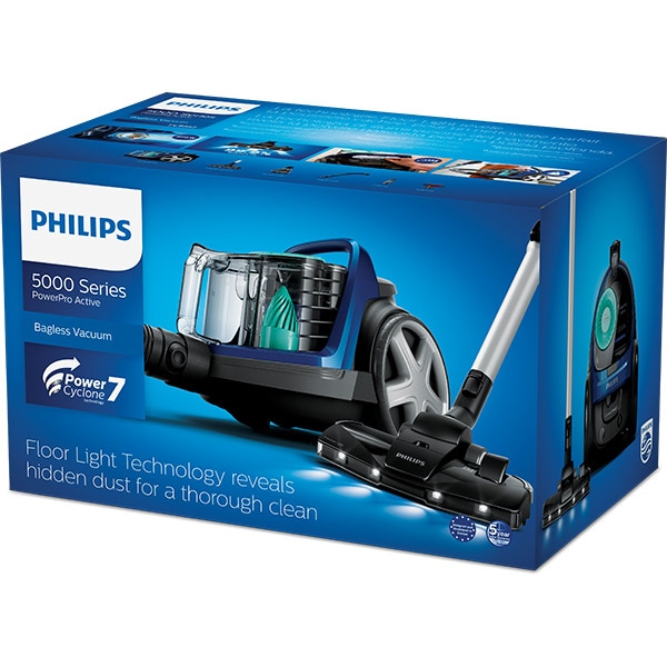 Aspirator fara sac PHILIPS PowerPro Active seria 5000 FC9557/09, 1.5l, 900W, 77dB, albastru-negru