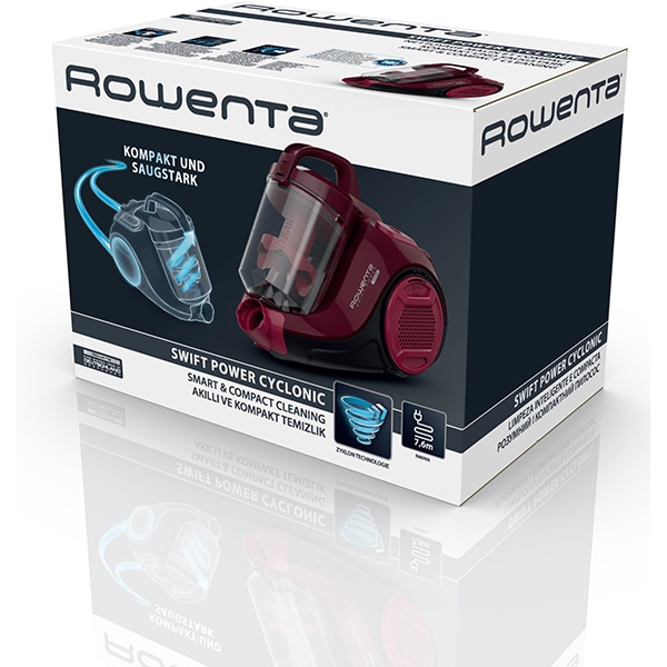 Aspirator fara sac ROWENTA Swift Power Cyclonic RO2933EA, 1.2l, 750W, 77dB, visiniu-negru 