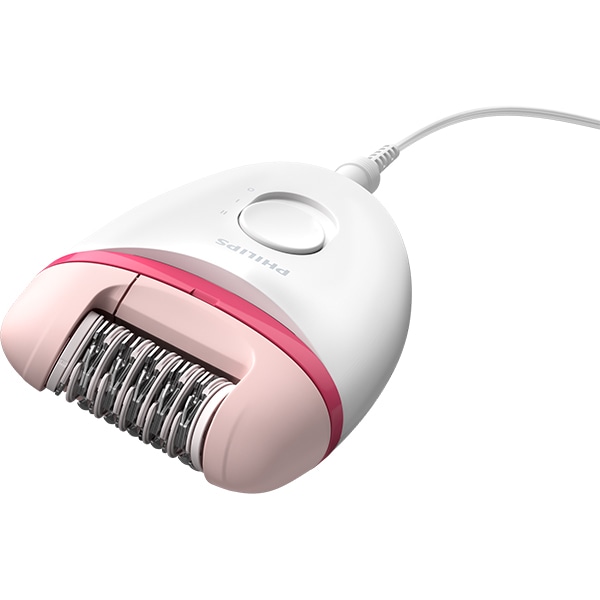 Epilator PHILIPS Satinelle Essential BRE235/00, 20 pensete, 2 viteze, 2 accesorii, retea, alb-roz