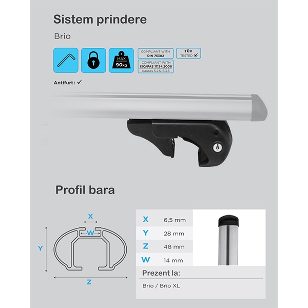 Bare transversale MENABO Brio, Volkswagen Golf VI (5K) Cross, 2010-2014, 120 cm