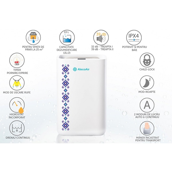 Dezumidificator aer ALECOAIR D13 Traditio, 13l/zi, 170W, Wi-Fi, alb