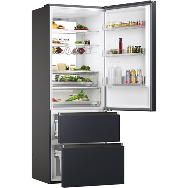 Combina frigorifica HAIER HTW7720ENMB, No Frost, 483 l, H 201 cm, Clasa E, Wi-Fi, negru