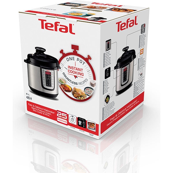 Oala sub presiune electrica TEFAL One Pot CY505E30 5.8l 1200W 25 programe argintiu negru