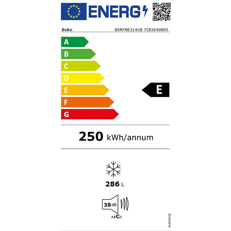 Congelator BEKO B5RFNE314XB, No Frost, 286 l, H 186.5 cm, Clasa E, argintiu